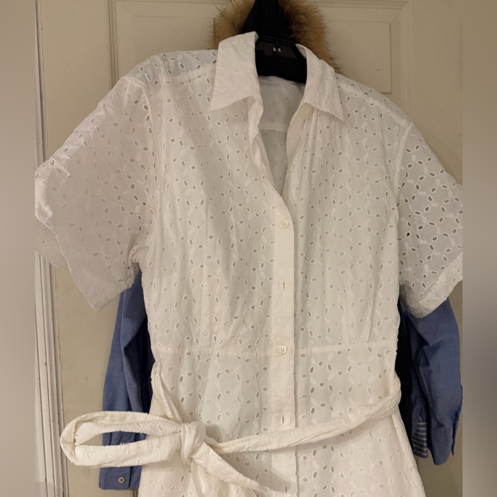 ZARA EMBROIDERED Eyelet MIDI Shirt DRESS BELTED WHITE SZ S 100% Cotton 7761/052 - Picture 8 of 12